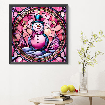 Pink Snowman Glass Painting - Full Round Drill Diamond Painting 30*30CM