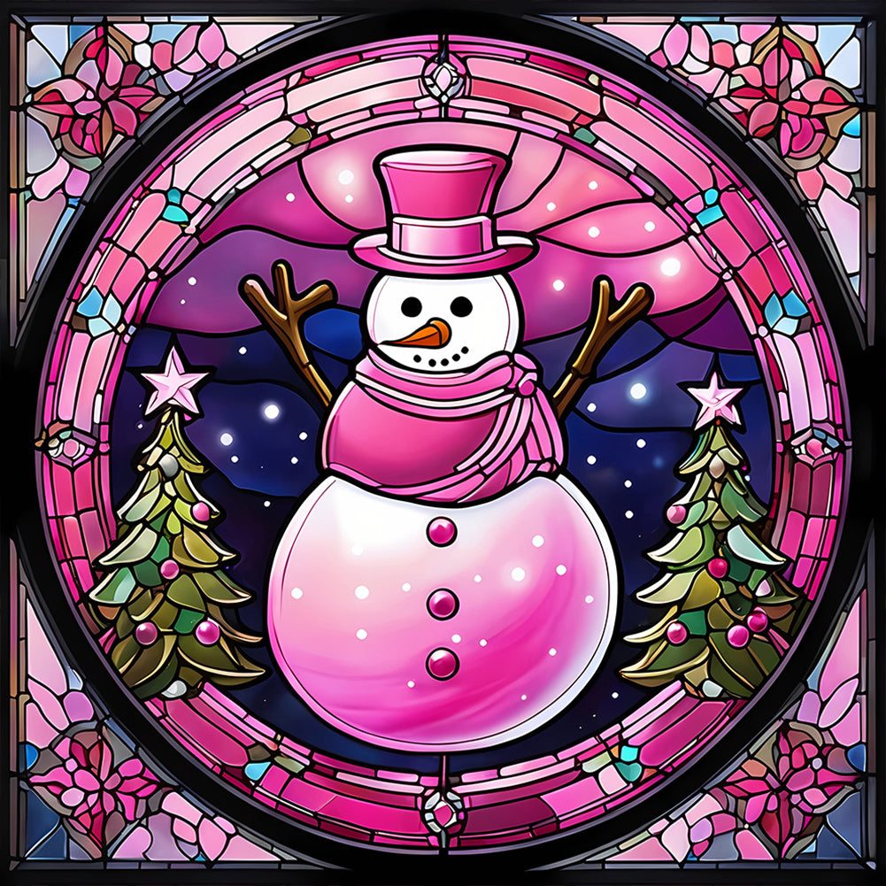 Pink Snowman Glass Painting - Full Round Drill Diamond Painting 30*30CM