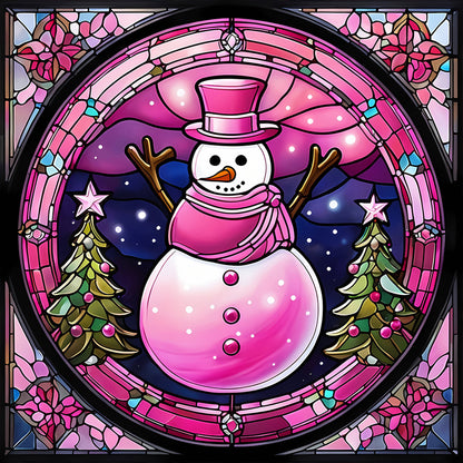 Pink Snowman Glass Painting - Full Round Drill Diamond Painting 30*30CM