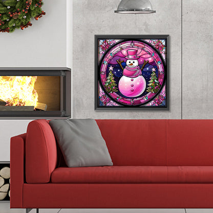 Pink Snowman Glass Painting - Full Round Drill Diamond Painting 30*30CM