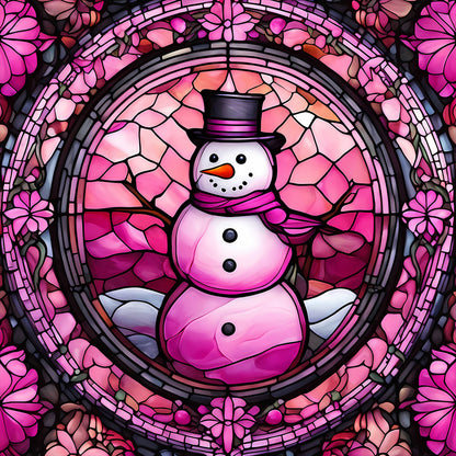 Pink Snowman Glass Painting - Full Round Drill Diamond Painting 30*30CM