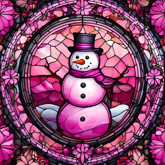 Pink Snowman Glass Painting - Full Round Drill Diamond Painting 30*30CM