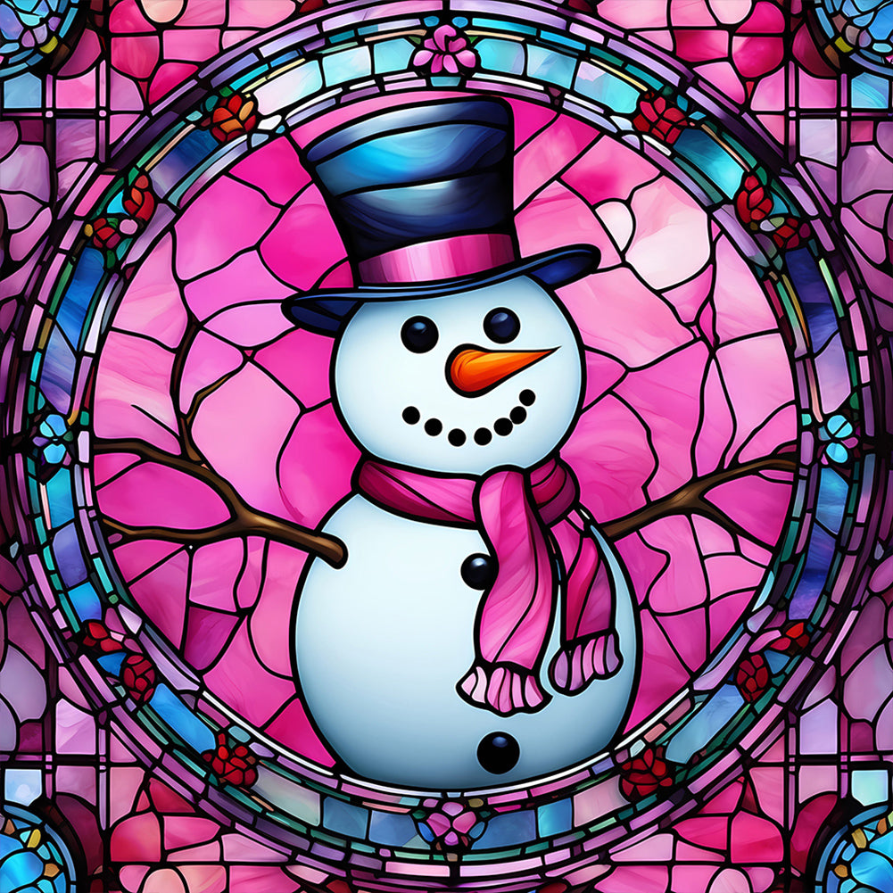 Pink Snowman Glass Painting - Full Round Drill Diamond Painting 30*30CM