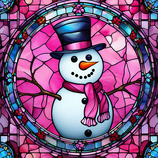 Pink Snowman Glass Painting - Full Round Drill Diamond Painting 30*30CM