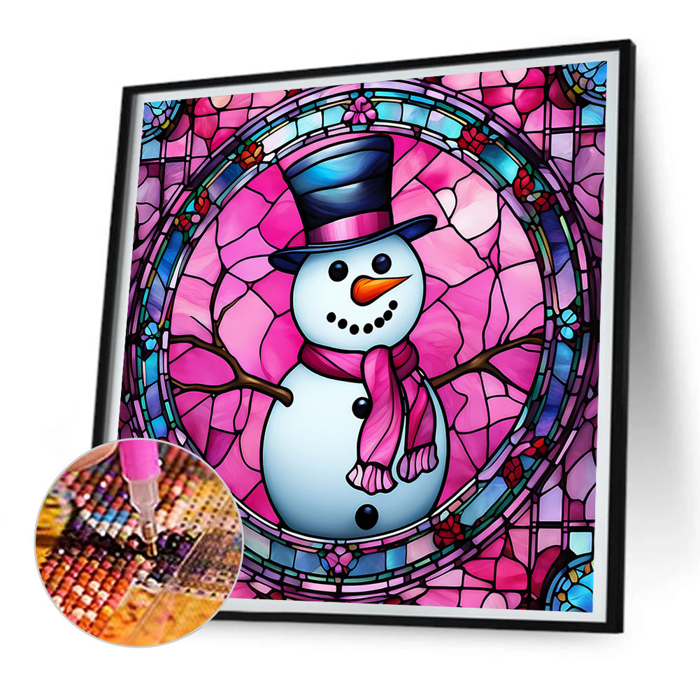 Pink Snowman Glass Painting - Full Round Drill Diamond Painting 30*30CM