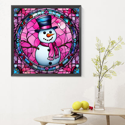 Pink Snowman Glass Painting - Full Round Drill Diamond Painting 30*30CM