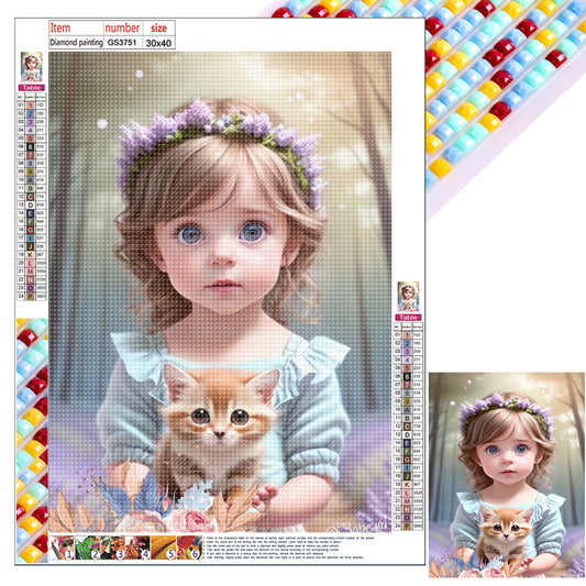 Cute Pets And Girls - Full Square Drill Diamond Painting 30*40CM