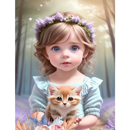 Cute Pets And Girls - Full Square Drill Diamond Painting 30*40CM