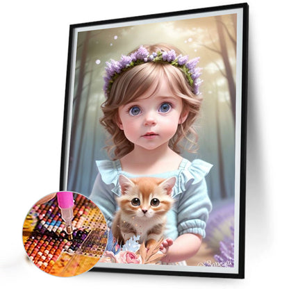 Cute Pets And Girls - Full Square Drill Diamond Painting 30*40CM