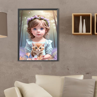 Cute Pets And Girls - Full Square Drill Diamond Painting 30*40CM