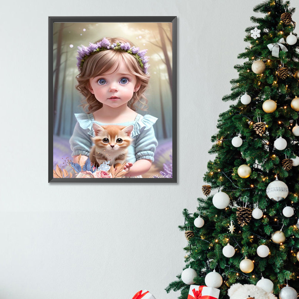 Cute Pets And Girls - Full Square Drill Diamond Painting 30*40CM