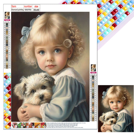 Cute Pets And Girls - Full Square Drill Diamond Painting 30*40CM