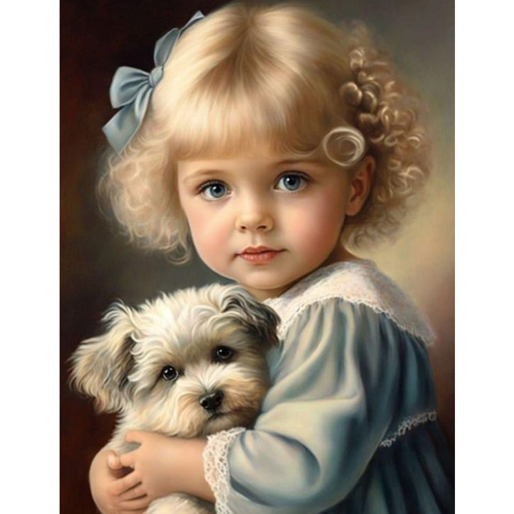 Cute Pets And Girls - Full Square Drill Diamond Painting 30*40CM