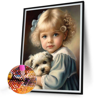 Cute Pets And Girls - Full Square Drill Diamond Painting 30*40CM