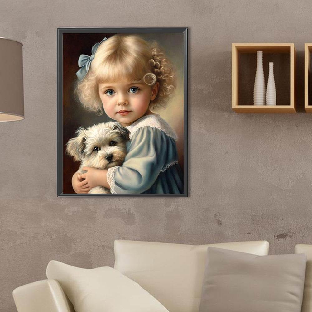 Cute Pets And Girls - Full Square Drill Diamond Painting 30*40CM