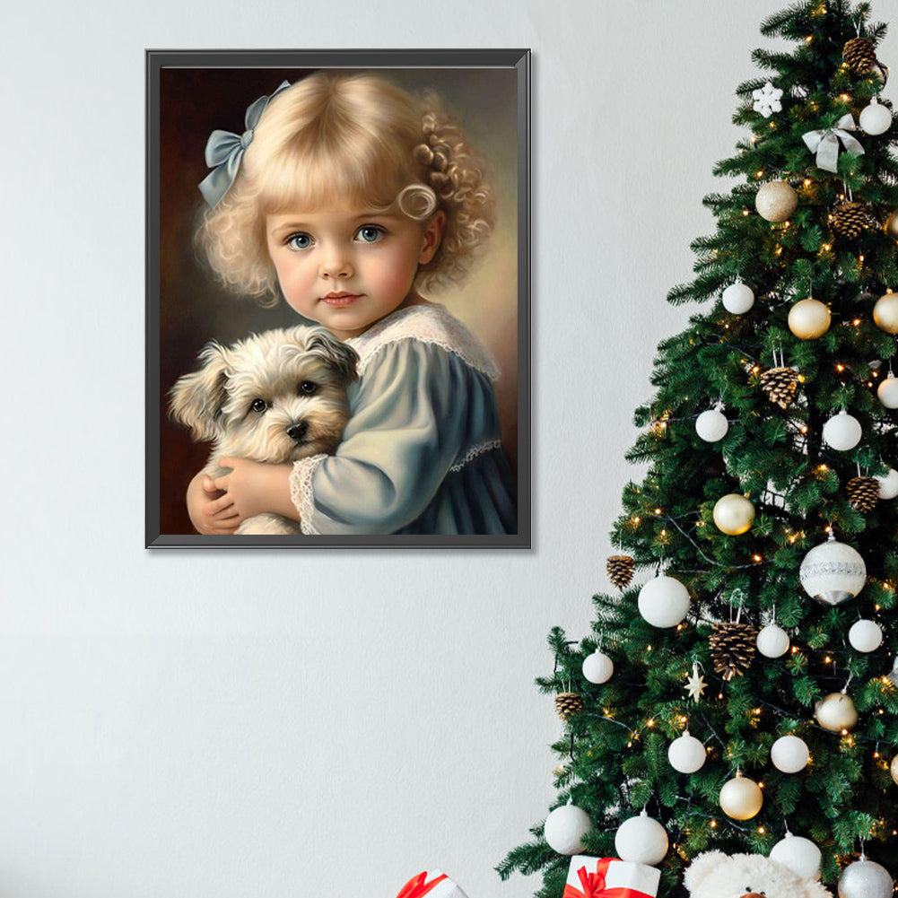 Cute Pets And Girls - Full Square Drill Diamond Painting 30*40CM