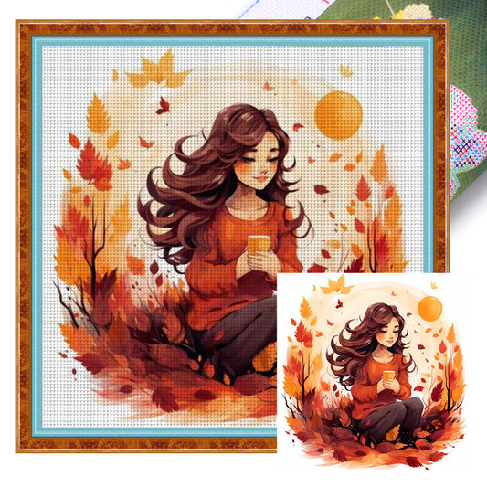 Maple Leaf Girl - 11CT Stamped Cross Stitch 50*50CM