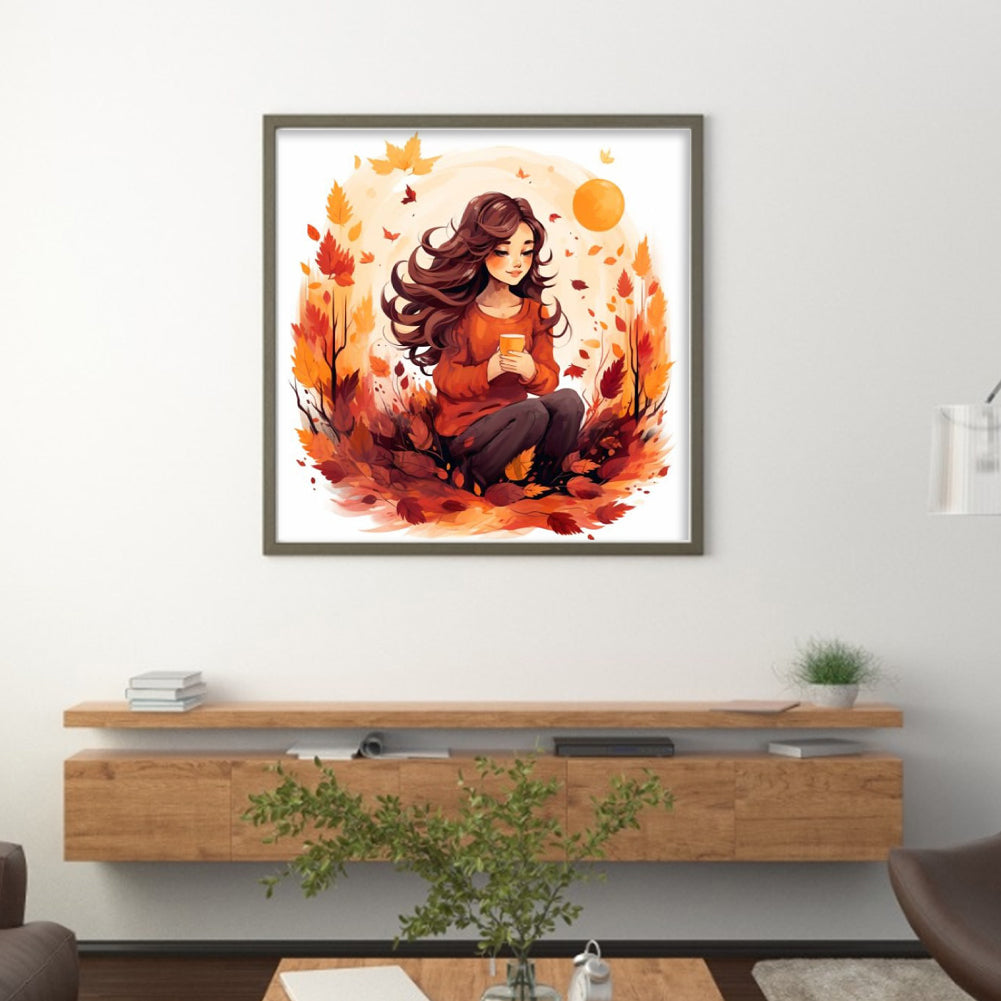 Maple Leaf Girl - 11CT Stamped Cross Stitch 50*50CM