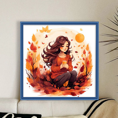 Maple Leaf Girl - 11CT Stamped Cross Stitch 50*50CM