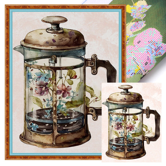 Retro Floral Teapot - 11CT Stamped Cross Stitch 40*55CM