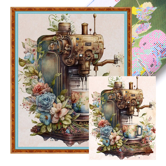 Retro Herbal Coffee Machine - 11CT Stamped Cross Stitch 50*60CM