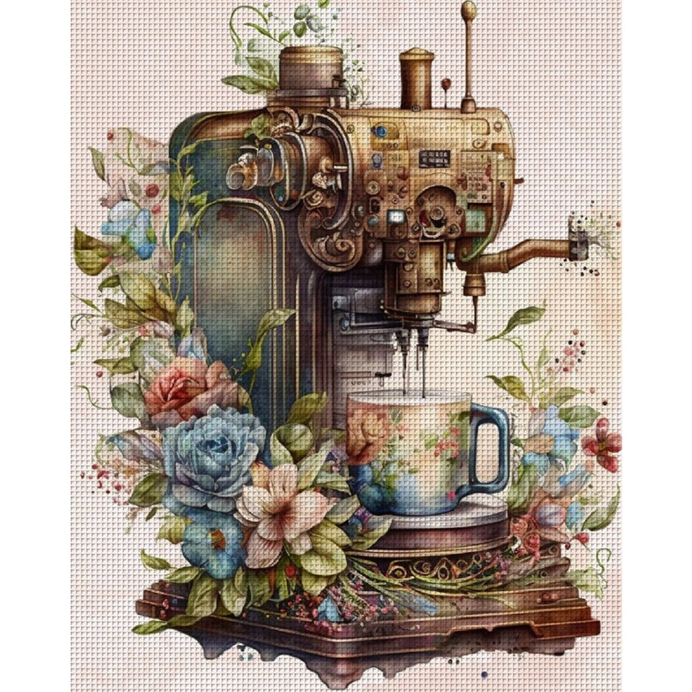 Retro Herbal Coffee Machine - 11CT Stamped Cross Stitch 50*60CM