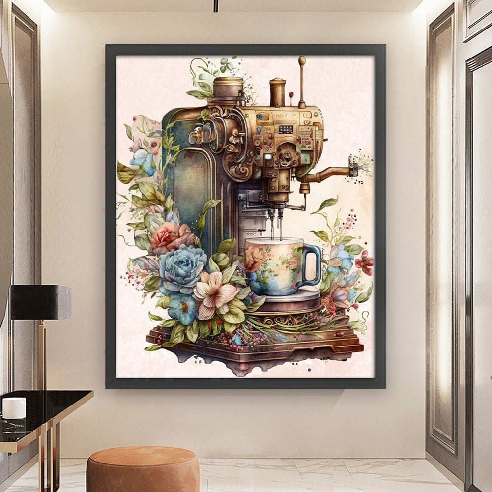 Retro Herbal Coffee Machine - 11CT Stamped Cross Stitch 50*60CM