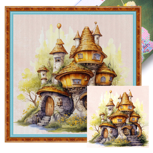 Retro Mushroom Treehouse - 11CT Stamped Cross Stitch 50*50CM