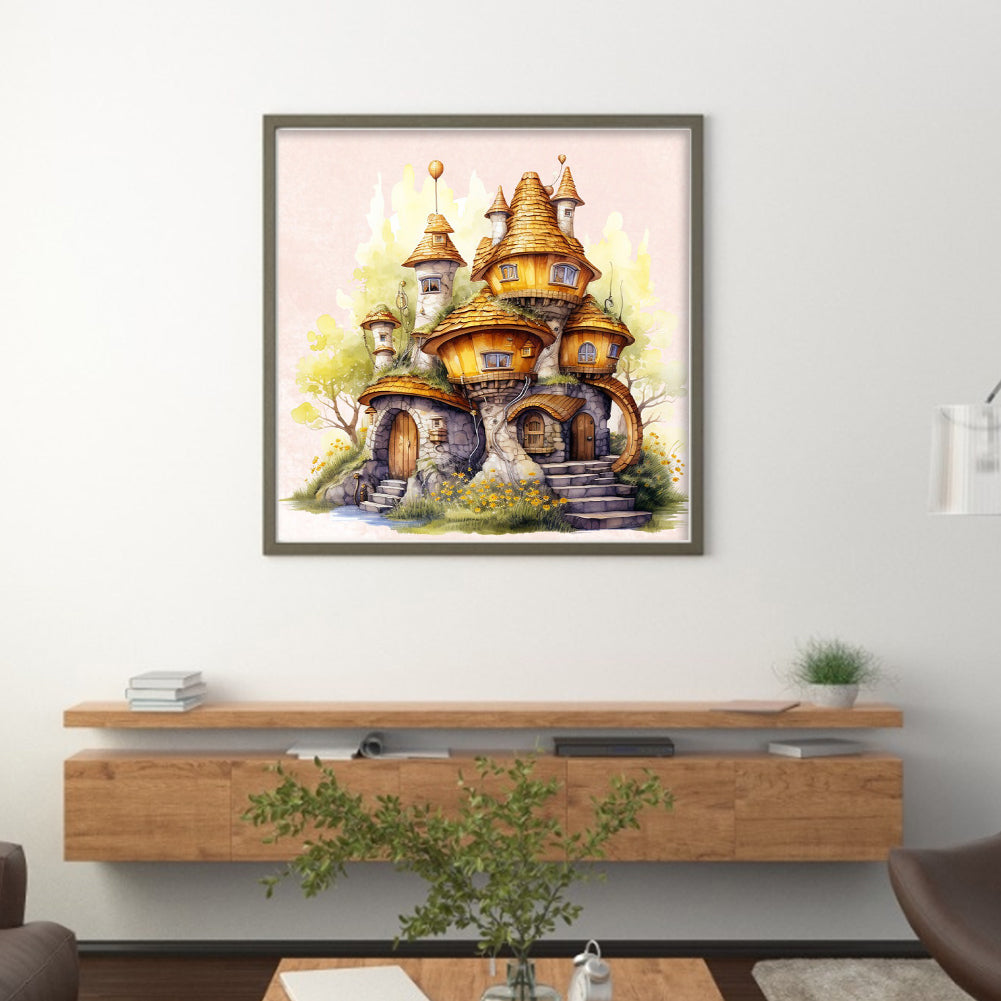 Retro Mushroom Treehouse - 11CT Stamped Cross Stitch 50*50CM