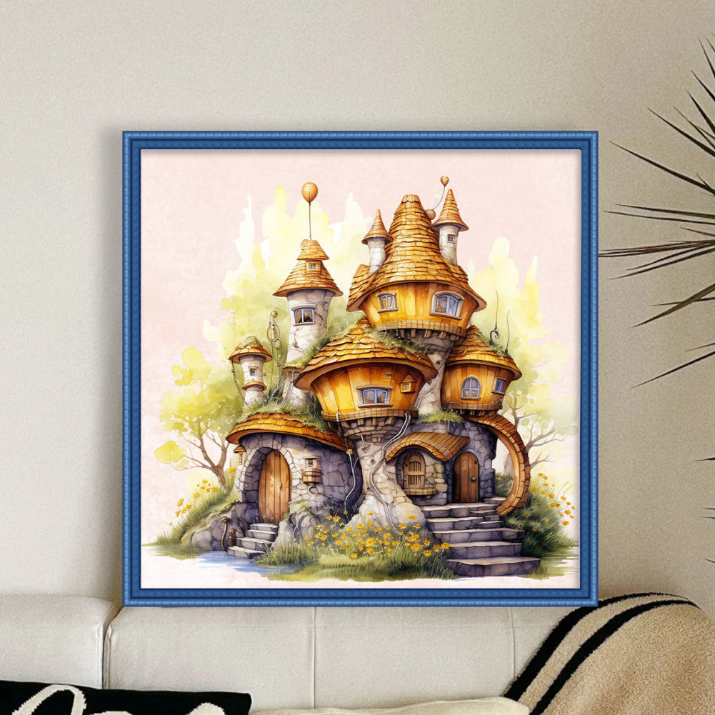 Retro Mushroom Treehouse - 11CT Stamped Cross Stitch 50*50CM