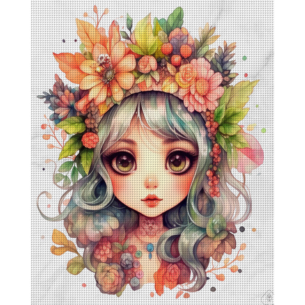 Flower Girl - 11CT Stamped Cross Stitch 50*60CM