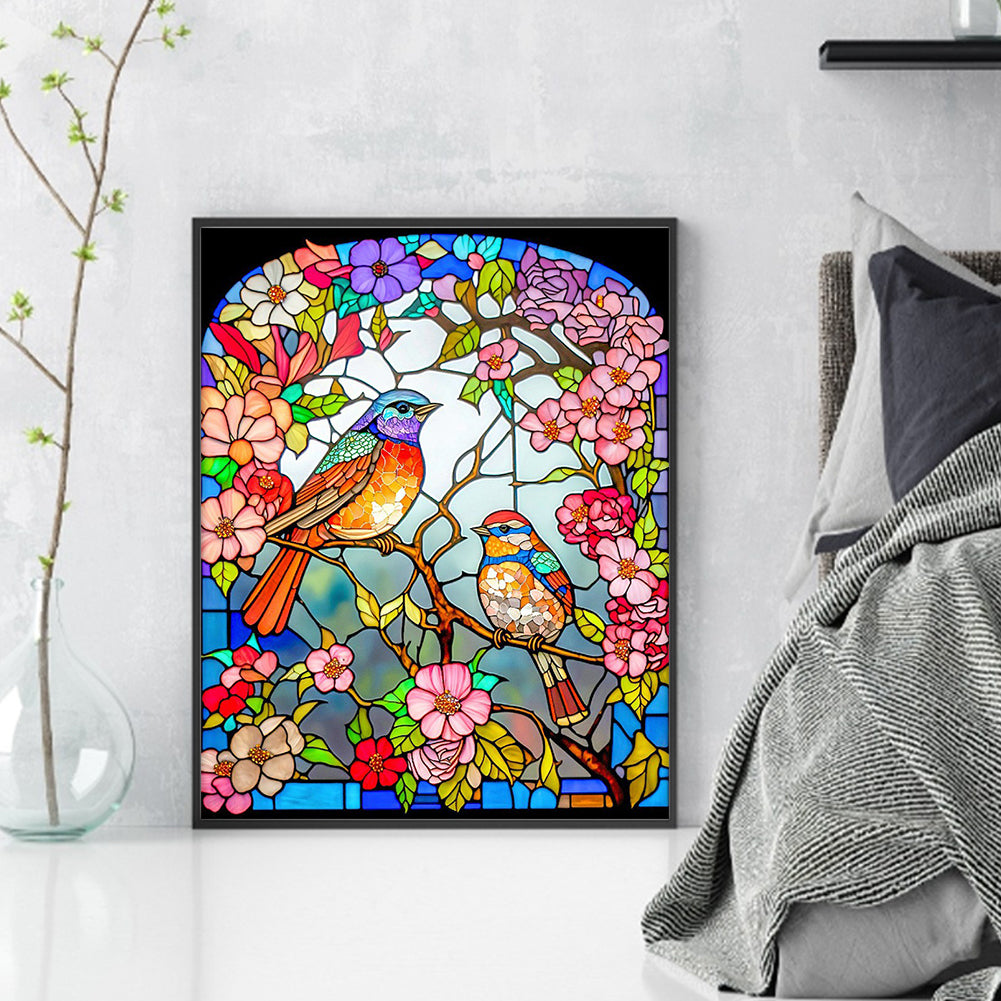 Glass Painting-Flowers And Birds - 11CT Stamped Cross Stitch 40*50CM