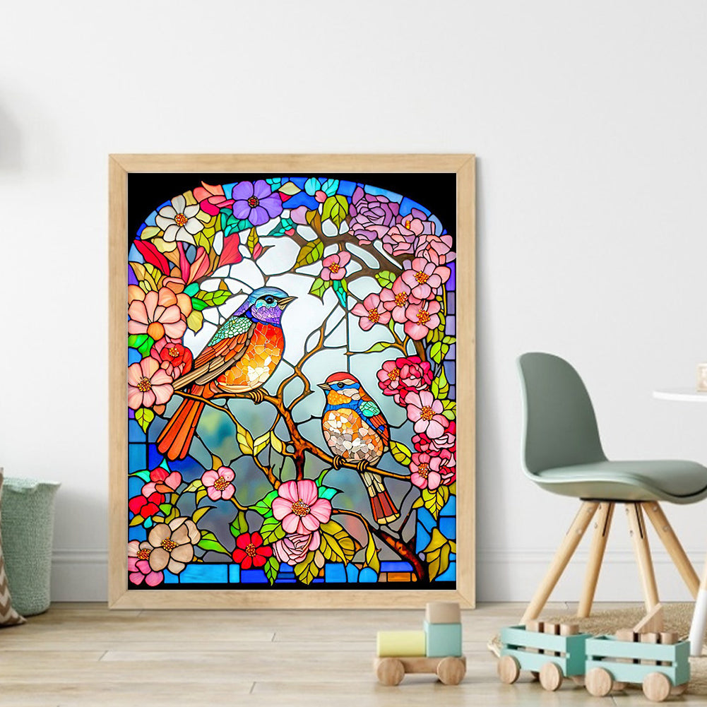 Glass Painting-Flowers And Birds - 11CT Stamped Cross Stitch 40*50CM