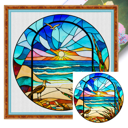 Glass Painting-Seaside Scenery - 11CT Stamped Cross Stitch 40*40CM