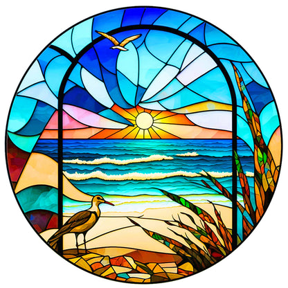 Glass Painting-Seaside Scenery - 11CT Stamped Cross Stitch 40*40CM