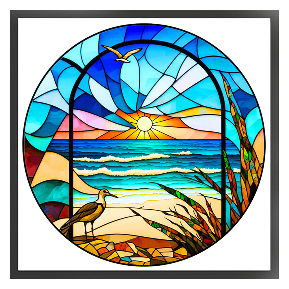 Glass Painting-Seaside Scenery - 11CT Stamped Cross Stitch 40*40CM