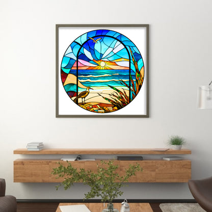 Glass Painting-Seaside Scenery - 11CT Stamped Cross Stitch 40*40CM