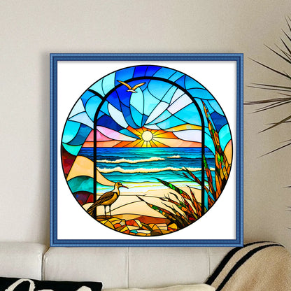 Glass Painting-Seaside Scenery - 11CT Stamped Cross Stitch 40*40CM