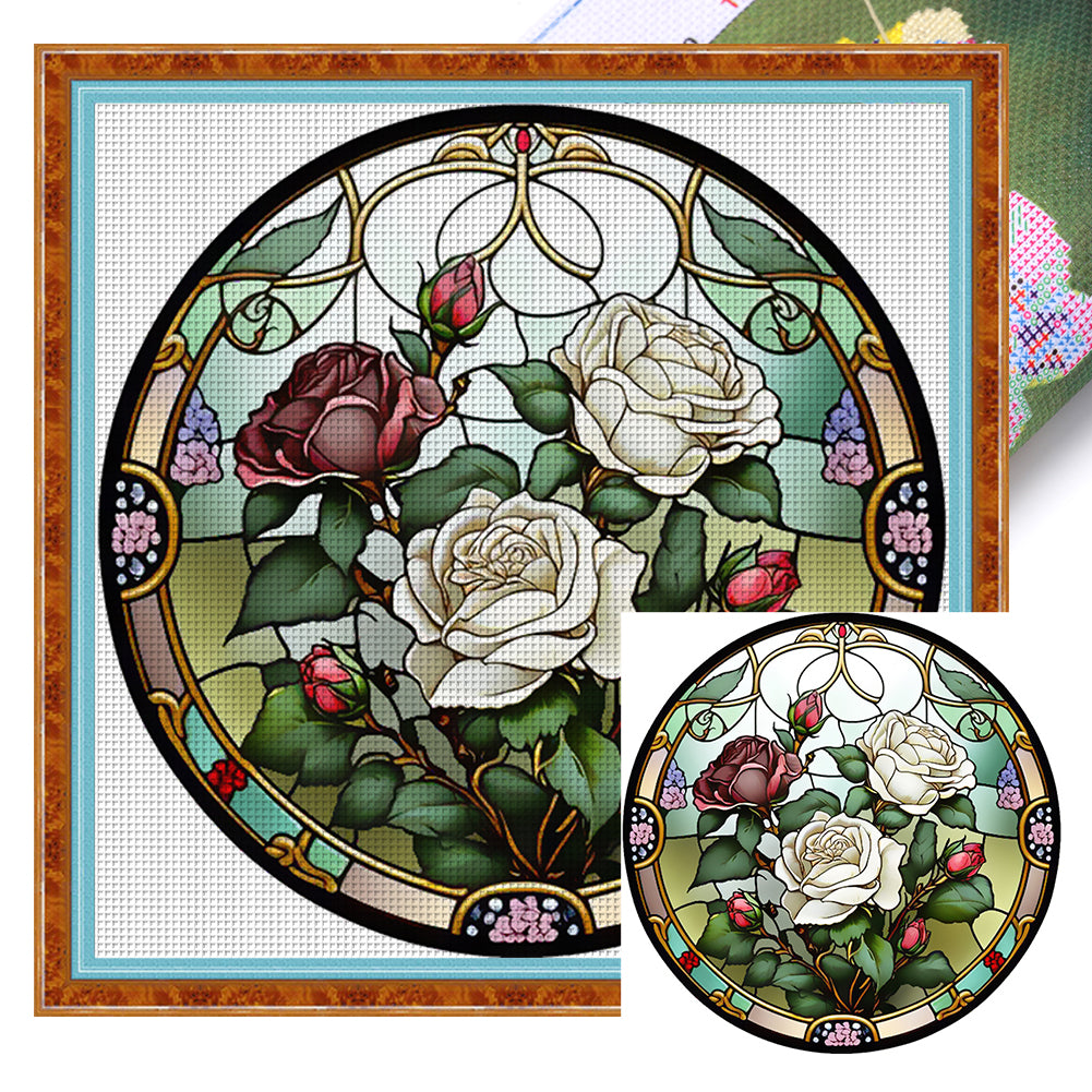 Glass Painting-Rose - 11CT Stamped Cross Stitch 40*40CM