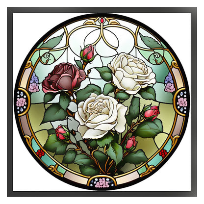 Glass Painting-Rose - 11CT Stamped Cross Stitch 40*40CM