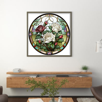 Glass Painting-Rose - 11CT Stamped Cross Stitch 40*40CM