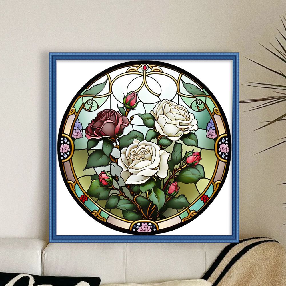 Glass Painting-Rose - 11CT Stamped Cross Stitch 40*40CM