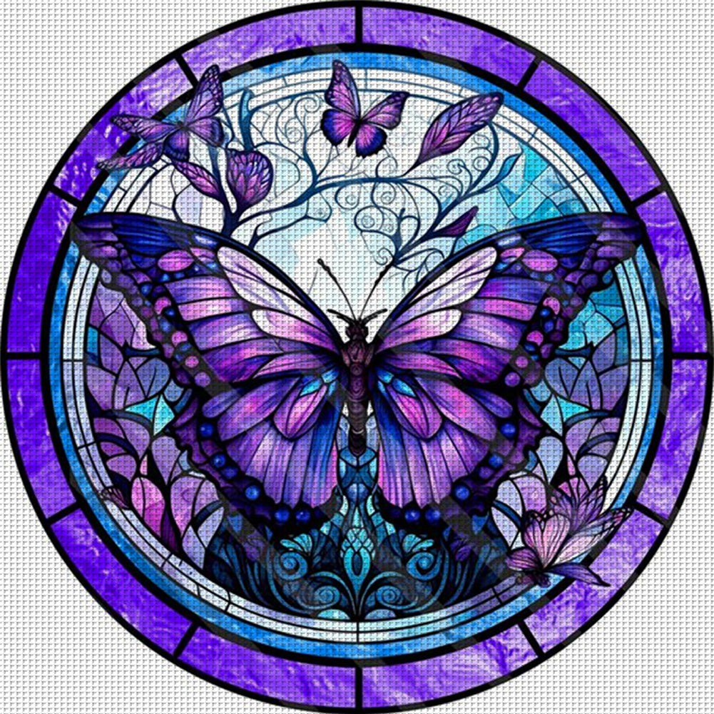 Glass Painting-Butterfly - 11CT Stamped Cross Stitch 40*40CM