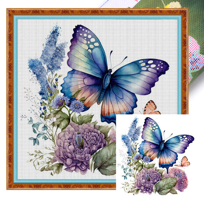 Flowers Butterfly - 11CT Stamped Cross Stitch 40*40CM