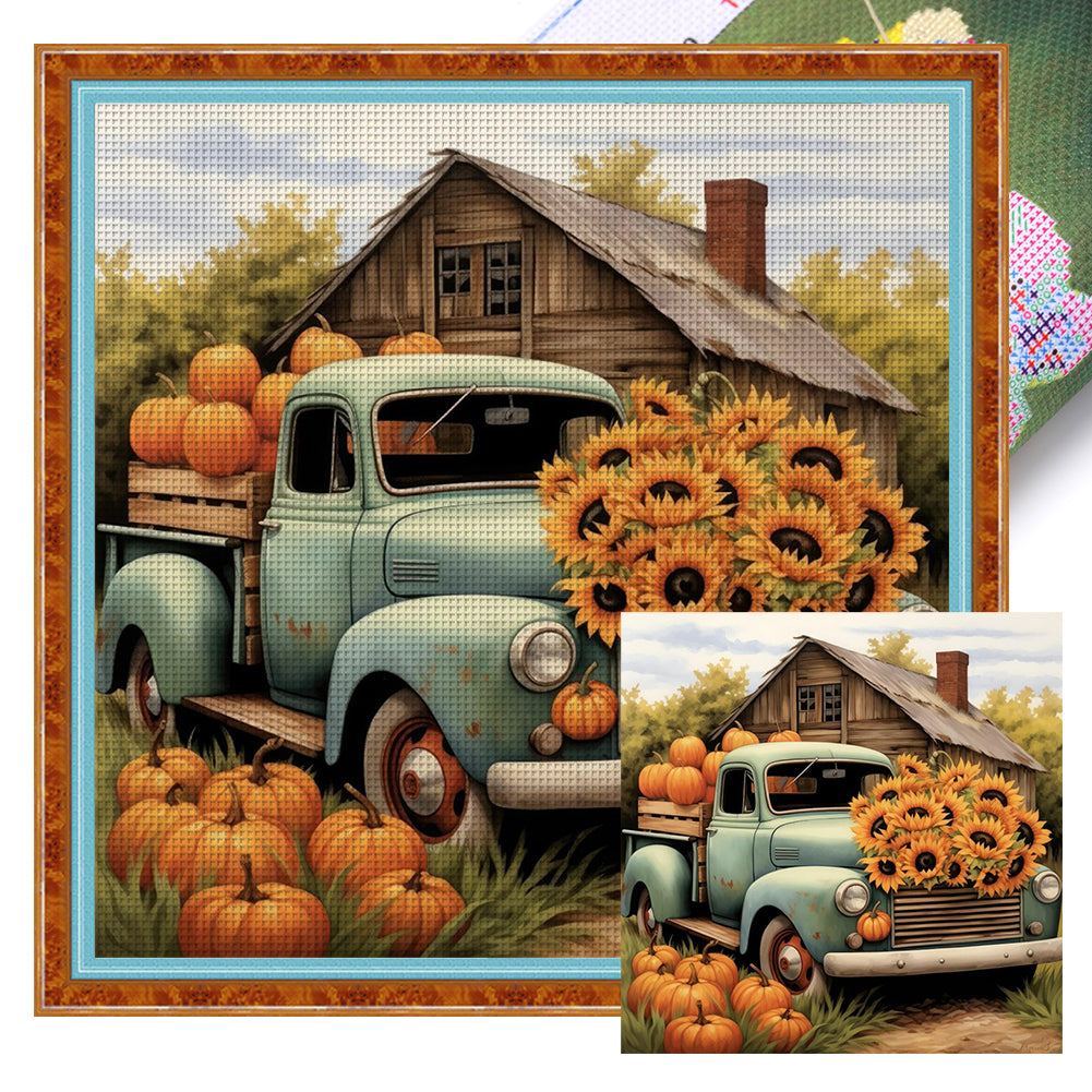 Sunflower Truck - 11CT Stamped Cross Stitch 40*40CM