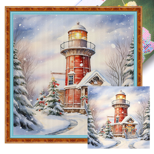 Lighthouse In The Snow - 11CT Stamped Cross Stitch 40*40CM