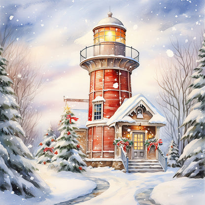 Lighthouse In The Snow - 11CT Stamped Cross Stitch 40*40CM