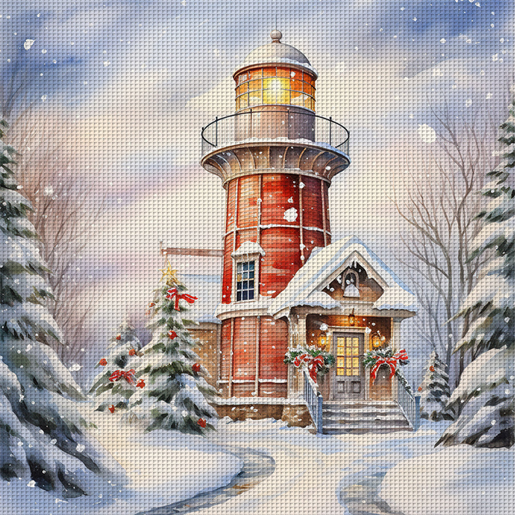 Lighthouse In The Snow - 11CT Stamped Cross Stitch 40*40CM