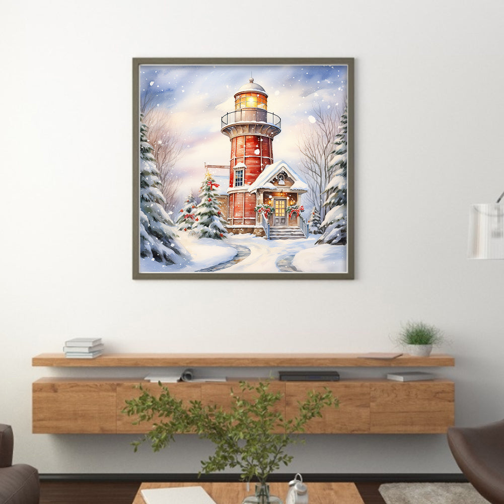 Lighthouse In The Snow - 11CT Stamped Cross Stitch 40*40CM