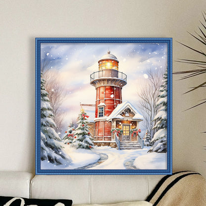 Lighthouse In The Snow - 11CT Stamped Cross Stitch 40*40CM